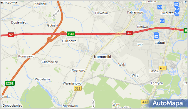 mapa Komorniki powiat poznański, Komorniki powiat poznański na mapie Targeo