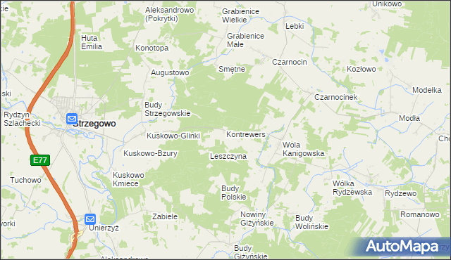 mapa Kontrewers gmina Strzegowo, Kontrewers gmina Strzegowo na mapie Targeo