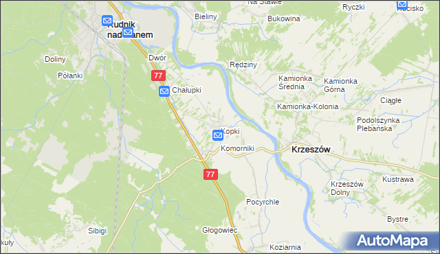 mapa Kopki gmina Rudnik nad Sanem, Kopki gmina Rudnik nad Sanem na mapie Targeo