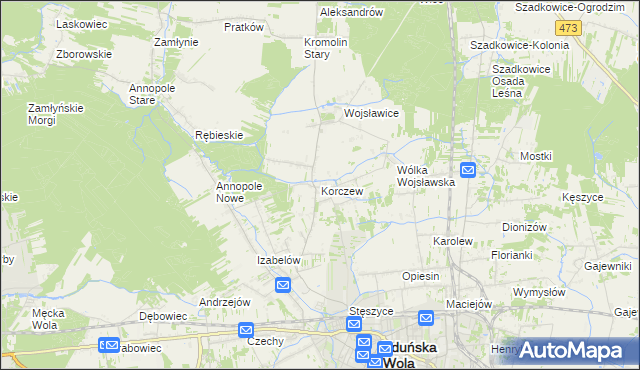 mapa Korczew gmina Zduńska Wola, Korczew gmina Zduńska Wola na mapie Targeo