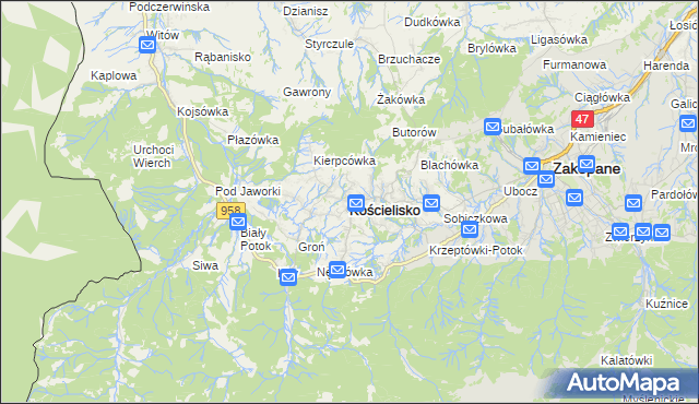 mapa Kościelisko, Kościelisko na mapie Targeo