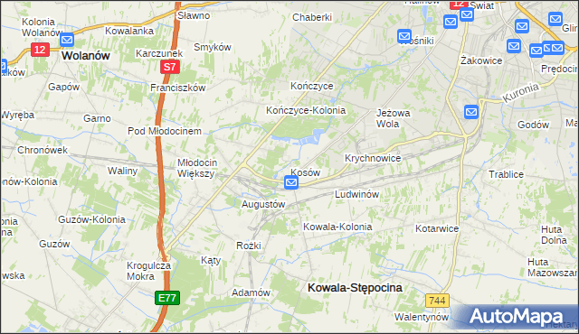 mapa Kosów gmina Kowala, Kosów gmina Kowala na mapie Targeo