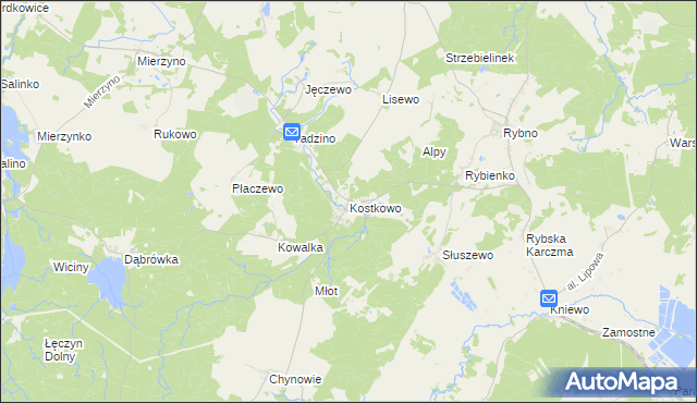 mapa Kostkowo gmina Gniewino, Kostkowo gmina Gniewino na mapie Targeo