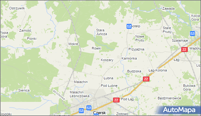 mapa Koszary gmina Czersk, Koszary gmina Czersk na mapie Targeo