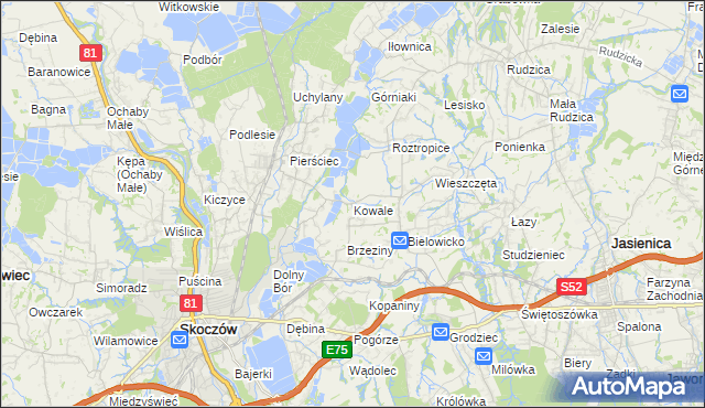 mapa Kowale gmina Skoczów, Kowale gmina Skoczów na mapie Targeo
