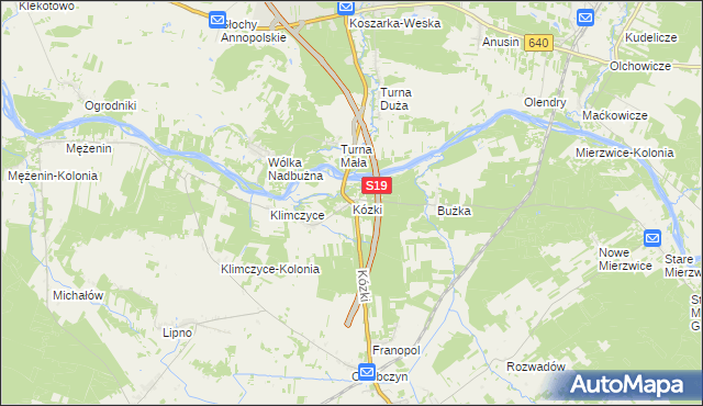 mapa Kózki gmina Sarnaki, Kózki gmina Sarnaki na mapie Targeo