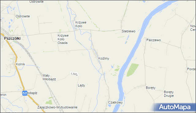 mapa Koźliny gmina Suchy Dąb, Koźliny gmina Suchy Dąb na mapie Targeo