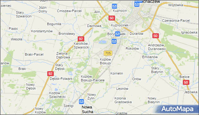 mapa Kozłów Biskupi, Kozłów Biskupi na mapie Targeo