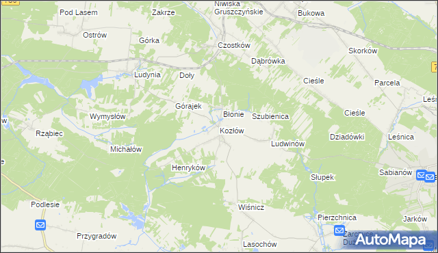 mapa Kozłów gmina Małogoszcz, Kozłów gmina Małogoszcz na mapie Targeo