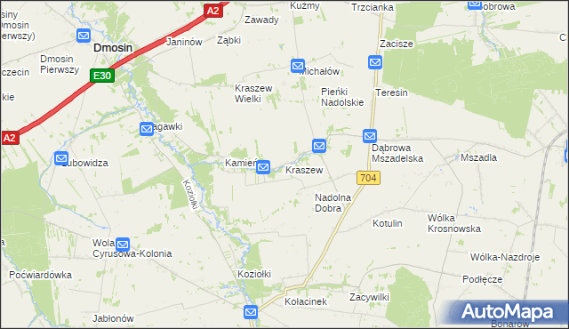 mapa Kraszew gmina Dmosin, Kraszew gmina Dmosin na mapie Targeo