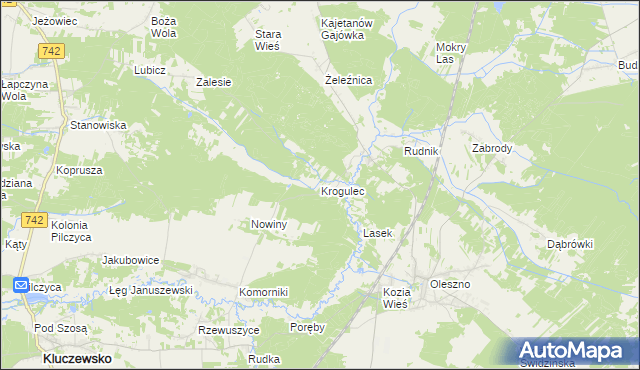 mapa Krogulec gmina Kluczewsko, Krogulec gmina Kluczewsko na mapie Targeo