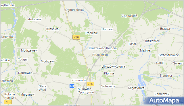 mapa Kruszewiec gmina Opoczno, Kruszewiec gmina Opoczno na mapie Targeo