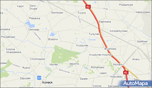 mapa Kruszynek gmina Koneck, Kruszynek gmina Koneck na mapie Targeo