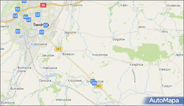 mapa Krzczonów gmina Świdnica, Krzczonów gmina Świdnica na mapie Targeo