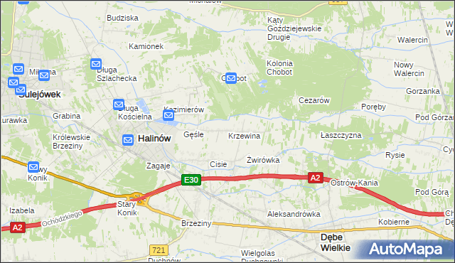 mapa Krzewina gmina Halinów, Krzewina gmina Halinów na mapie Targeo