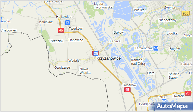 mapa Krzyżanowice powiat raciborski, Krzyżanowice powiat raciborski na mapie Targeo