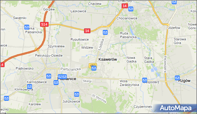 mapa Ksawerów powiat pabianicki, Ksawerów powiat pabianicki na mapie Targeo