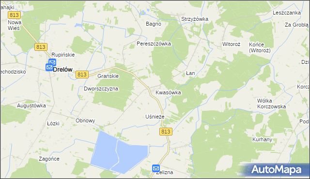 mapa Kwasówka gmina Drelów, Kwasówka gmina Drelów na mapie Targeo