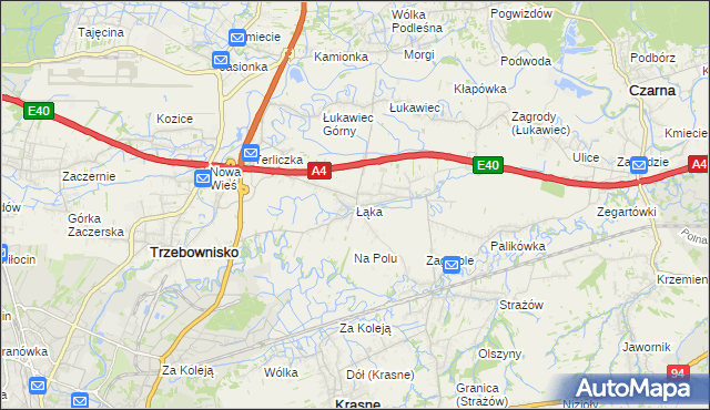 mapa Łąka gmina Trzebownisko, Łąka gmina Trzebownisko na mapie Targeo