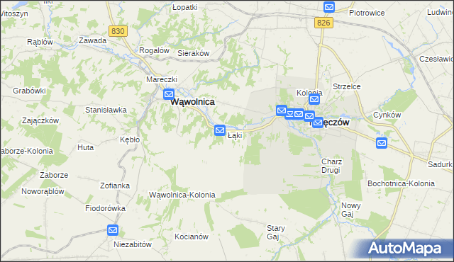 mapa Łąki gmina Wąwolnica, Łąki gmina Wąwolnica na mapie Targeo