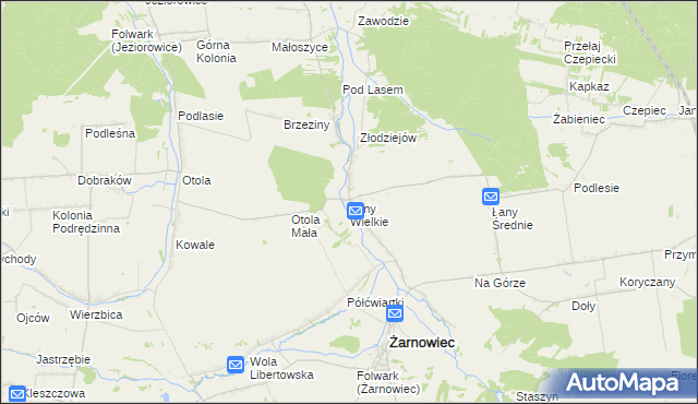 mapa Łany Wielkie gmina Żarnowiec, Łany Wielkie gmina Żarnowiec na mapie Targeo