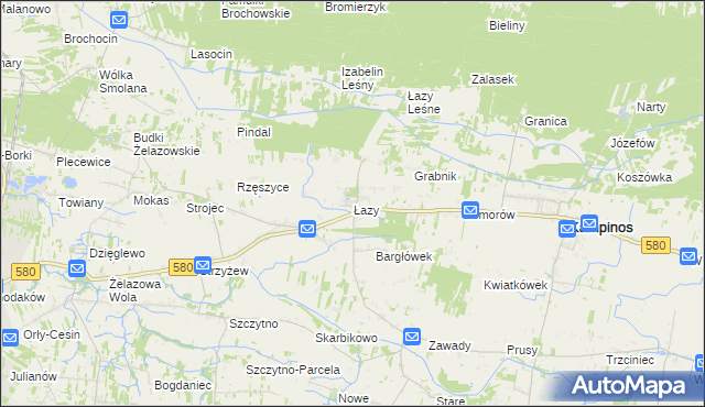 mapa Łazy gmina Kampinos, Łazy gmina Kampinos na mapie Targeo