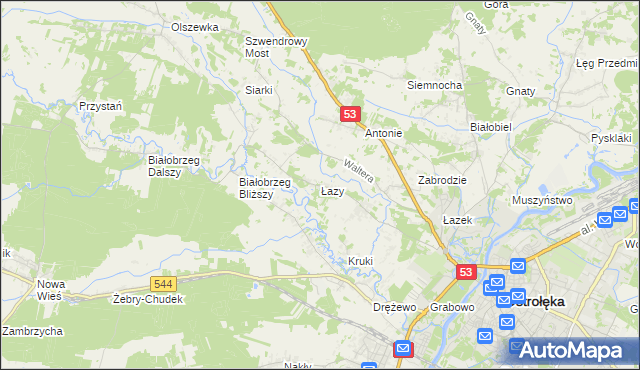 mapa Łazy gmina Olszewo-Borki, Łazy gmina Olszewo-Borki na mapie Targeo