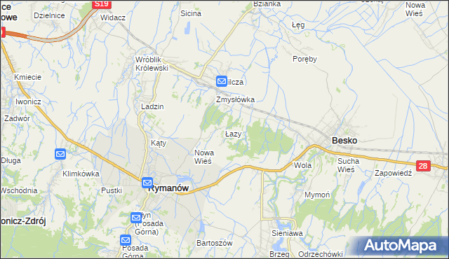 mapa Łazy gmina Rymanów, Łazy gmina Rymanów na mapie Targeo