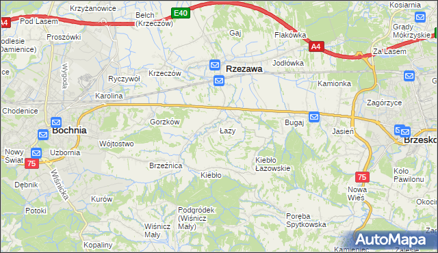 mapa Łazy gmina Rzezawa, Łazy gmina Rzezawa na mapie Targeo