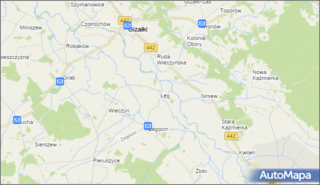 mapa Łęg gmina Czermin, Łęg gmina Czermin na mapie Targeo