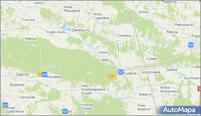 mapa Łęka gmina Stanisławów, Łęka gmina Stanisławów na mapie Targeo