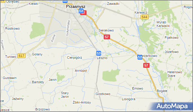 mapa Leszno gmina Przasnysz, Leszno gmina Przasnysz na mapie Targeo