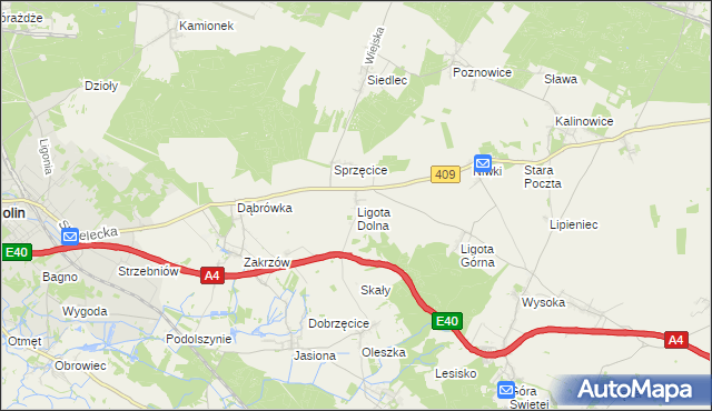 mapa Ligota Dolna gmina Strzelce Opolskie, Ligota Dolna gmina Strzelce Opolskie na mapie Targeo