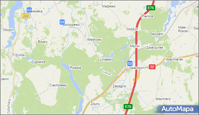 mapa Liniewko, Liniewko na mapie Targeo