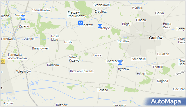 mapa Lisice gmina Dąbie, Lisice gmina Dąbie na mapie Targeo