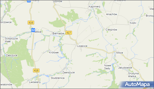 mapa Lisięcice, Lisięcice na mapie Targeo