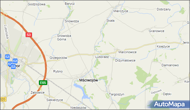 mapa Luboradz gmina Mściwojów, Luboradz gmina Mściwojów na mapie Targeo