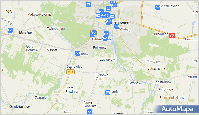 mapa Ludwików gmina Skierniewice, Ludwików gmina Skierniewice na mapie Targeo