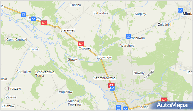 mapa Ludwinów gmina Liw, Ludwinów gmina Liw na mapie Targeo