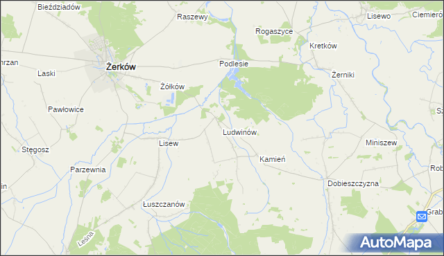mapa Ludwinów gmina Żerków, Ludwinów gmina Żerków na mapie Targeo