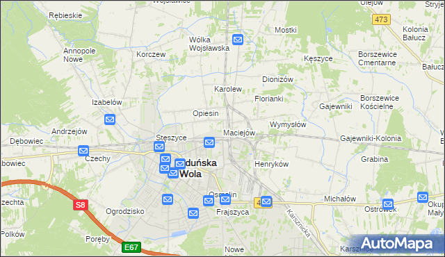 mapa Maciejów gmina Zduńska Wola, Maciejów gmina Zduńska Wola na mapie Targeo