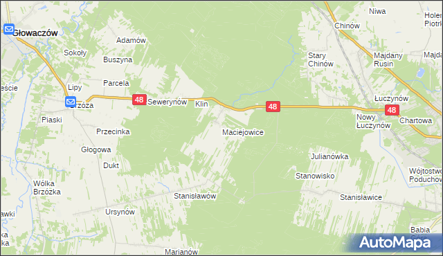 mapa Maciejowice gmina Głowaczów, Maciejowice gmina Głowaczów na mapie Targeo