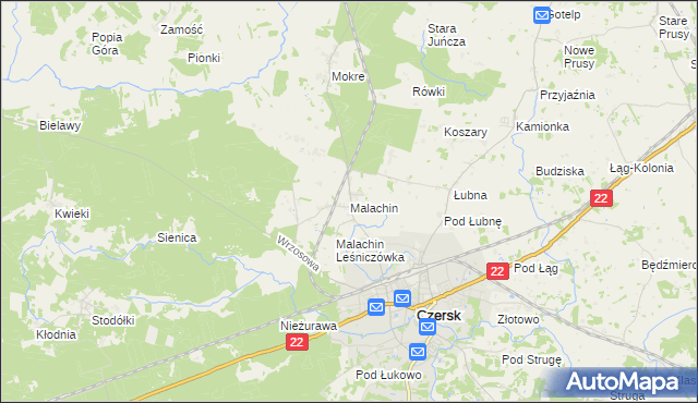 mapa Malachin, Malachin na mapie Targeo