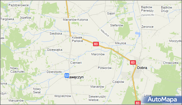 mapa Marcinów gmina Kawęczyn, Marcinów gmina Kawęczyn na mapie Targeo