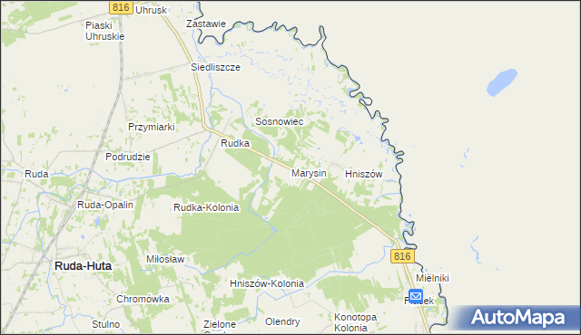 mapa Marysin gmina Ruda-Huta, Marysin gmina Ruda-Huta na mapie Targeo