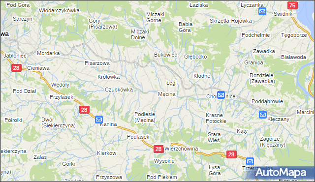 mapa Męcina, Męcina na mapie Targeo