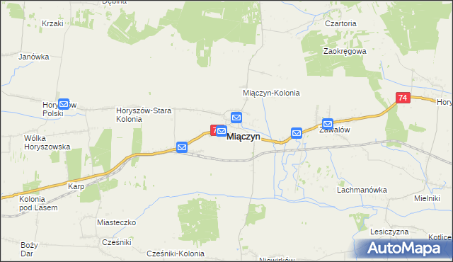 mapa Miączyn powiat zamojski, Miączyn powiat zamojski na mapie Targeo