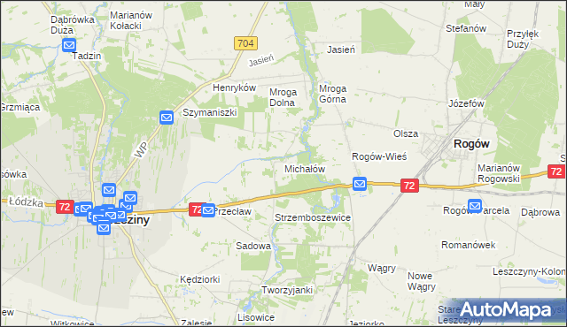 mapa Michałów gmina Brzeziny, Michałów gmina Brzeziny na mapie Targeo