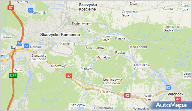 mapa Michałów gmina Skarżysko Kościelne, Michałów gmina Skarżysko Kościelne na mapie Targeo
