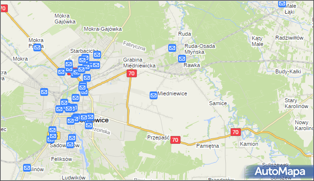 mapa Miedniewice gmina Skierniewice, Miedniewice gmina Skierniewice na mapie Targeo